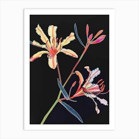 Neon Flowers On Black Kangaroo Paw 3 Art Print