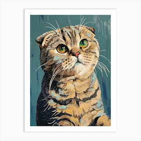 Scottish Fold Cat Relief Illustration 2 Art Print