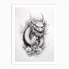 Chinese New Year Dragon Black And White Ink 3 Art Print