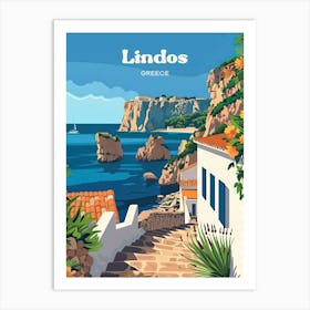 Lindos Greece Island Art Illustration Art Print