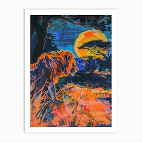 Masai Lion Night Hunt Fauvist Painting 3 Art Print