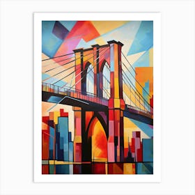 Brooklyn Bridge New York City V, Vibrant Modern Abstract Painting Art Print