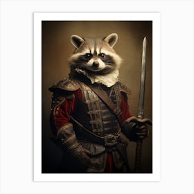 Vintage Portrait Of A Honduran Raccoon Dressed As A Knight 3 Art Print