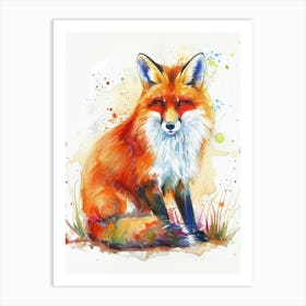 Fox Colourful Watercolour 1 Art Print