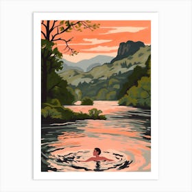 Wild Swimming At Rydal Water Cumbria 1 Art Print