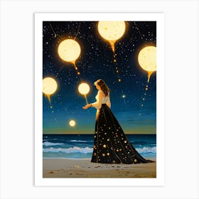 Girl With Lanterns Art Print