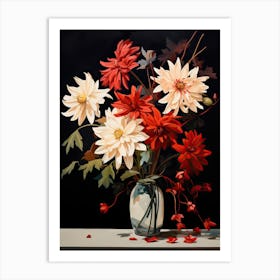 Bouquet Of Autumn Snowflake Flowers, Fall Florals Painting 2 Art Print