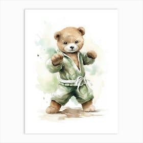 Martial Arts Teddy Bear Painting Watercolour 1 Art Print