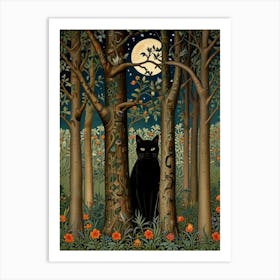 Black Cat In The Forest Style William Morris 5 Art Print