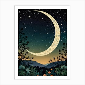 Moon And Stars Style William Morris Art Print Art Print