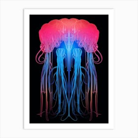 Upside Down Jellyfish Neon Illustration 3 Art Print