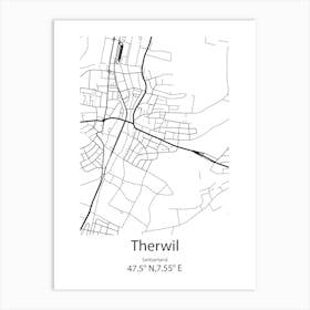 Therwil,Switzerland Minimalist Map Art Print