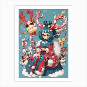 Kawaii Santa Girl III Art Print