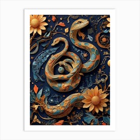 Snakes And Flowers Art Print