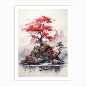 Mount Gassan In Yamagata, Japanese Brush Painting, Ukiyo E, Minimal 1 Art Print