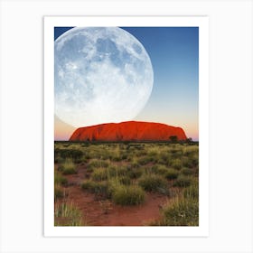 Synthwave Moon & mountain. Australia — synthwave collage, space poster Art Print