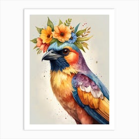 Colorful Bird With Flowers Art Print