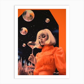 Retro Space Martini Lady Collage Art Print