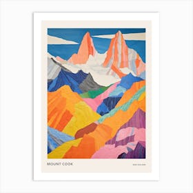 Mount Cook New Zealand 1 Colourful Mountain Illustration Poster Art Print