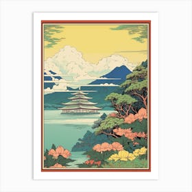 Lake Ashi, Japan Vintage Travel Art 3 Art Print