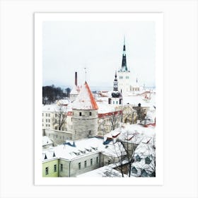 Snowy Rooftops Of Tallinn Art Print