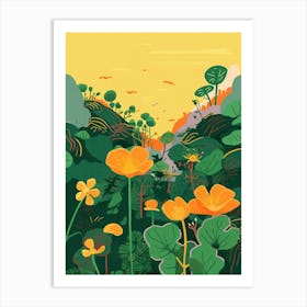 Boho Wildflower Painting Marsh Marigold 3 Art Print