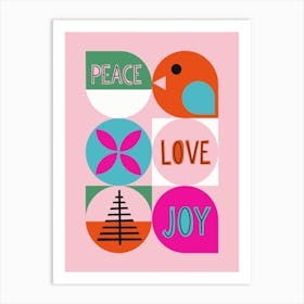 Peace Joy Love Christmas Grid Mid Century Modern Vintage Style Art Print