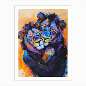 Black Lion Family Bonding Fauvist Painting 2 Art Print
