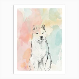 Shiba Inu Dog Pastel Line Watercolour Illustration 2 Art Print