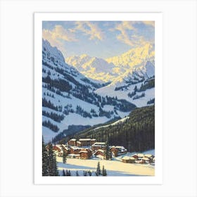 Courchevel, France Ski Resort Vintage Landscape 3 Skiing Poster Art Print