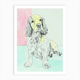 Pastel Clumber Spaniel Dog Pastel Line Illustration  1 Art Print