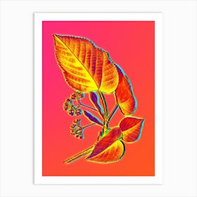 Neon Linden Tree Branch Botanical in Hot Pink and Electric Blue n.0589 Art Print