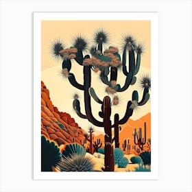 Joshua Tree Pattern Retro Illustration (2) Art Print