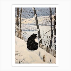 Vintage Winter Animal Painting Skunk 1 Art Print