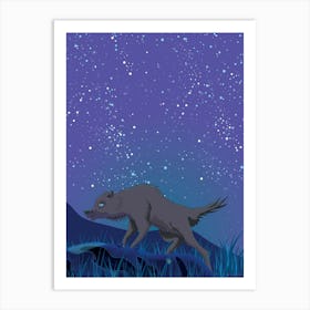 Wolf In The Night Sky Art Print