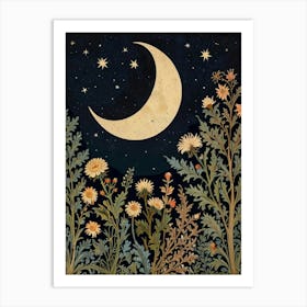 Moon And Daisies Style William Morris Art Print 7 Art Print