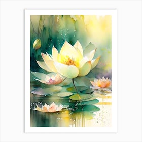 Lotus Flowers In Park Storybook Watercolour 5 Art Print