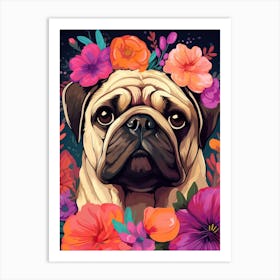 Pug Portrait With A Flower Crown, Matisse Painting Style 1 Art Print