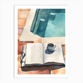 Book By the Pool Abstract Watercolor Art Print