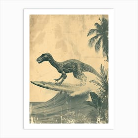 Vintage Iguanodon Dinosaur On A Surf Board  2 Art Print