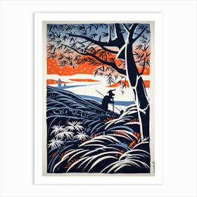 Japan Linocut Illustration Style 1 Art Print