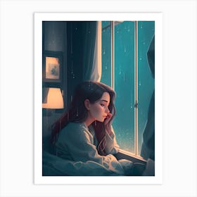 Girl In Bed At Night Art Print