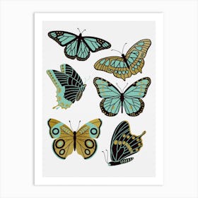Texas Butterflies   Mint And Gold Art Print