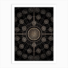 Geometric Glyph Radial Array in Glitter Gold on Black n.0434 Art Print