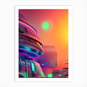 Terminus Planet  Alien World Futuristic Robotic Architecture Neon Colours Art Print