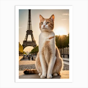 Whiskers and Wonders: A Cat’s Selfie Tour of Famous Places Cat In Front Of Eiffel Tower Art Print