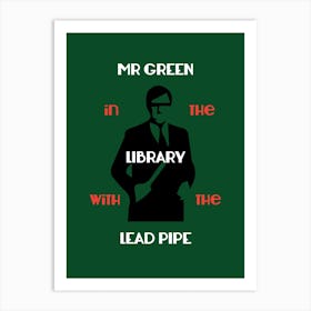 Mr Green - Retro - Library - Cluedo - Vintage - Board Game - Mystery - Art Print - Green Art Print