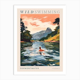 Wild Swimming At Derwentwater Cumbria 3 Poster Art Print