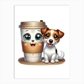 Cute Dog And Cup Of Coffee Art Print