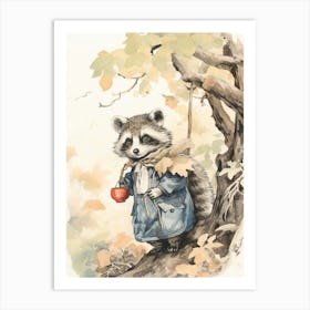 Storybook Animal Watercolour Raccoon 4 Art Print